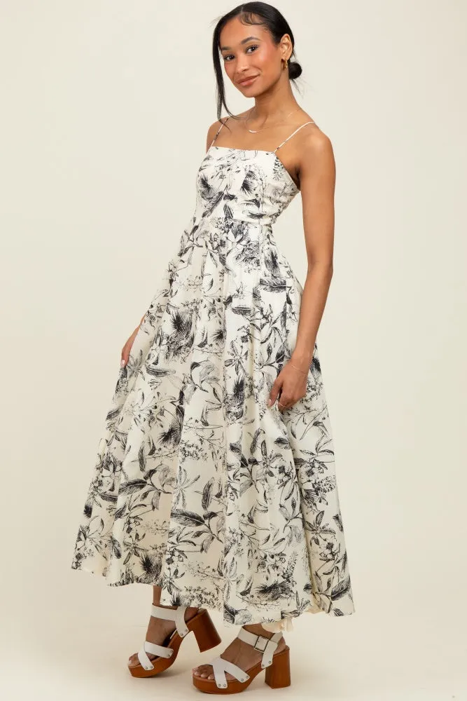 Cream Spaghetti Strap Printed A-Line Midi Dress sold by Pinkblush product image thumbnail 2