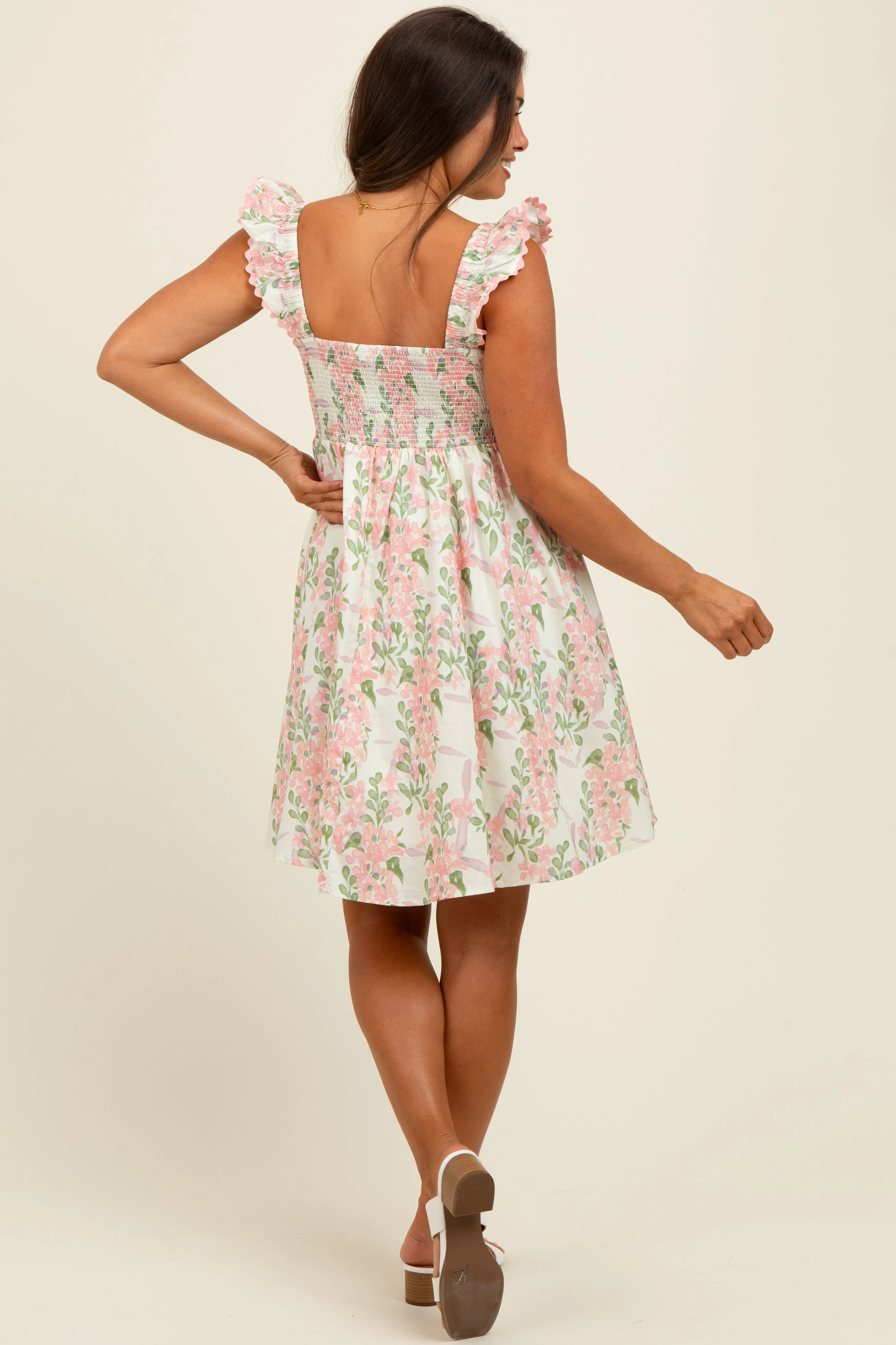 Pink Floral Print Smocked Back Maternity Dress sold by Pinkblush product image thumbnail 4