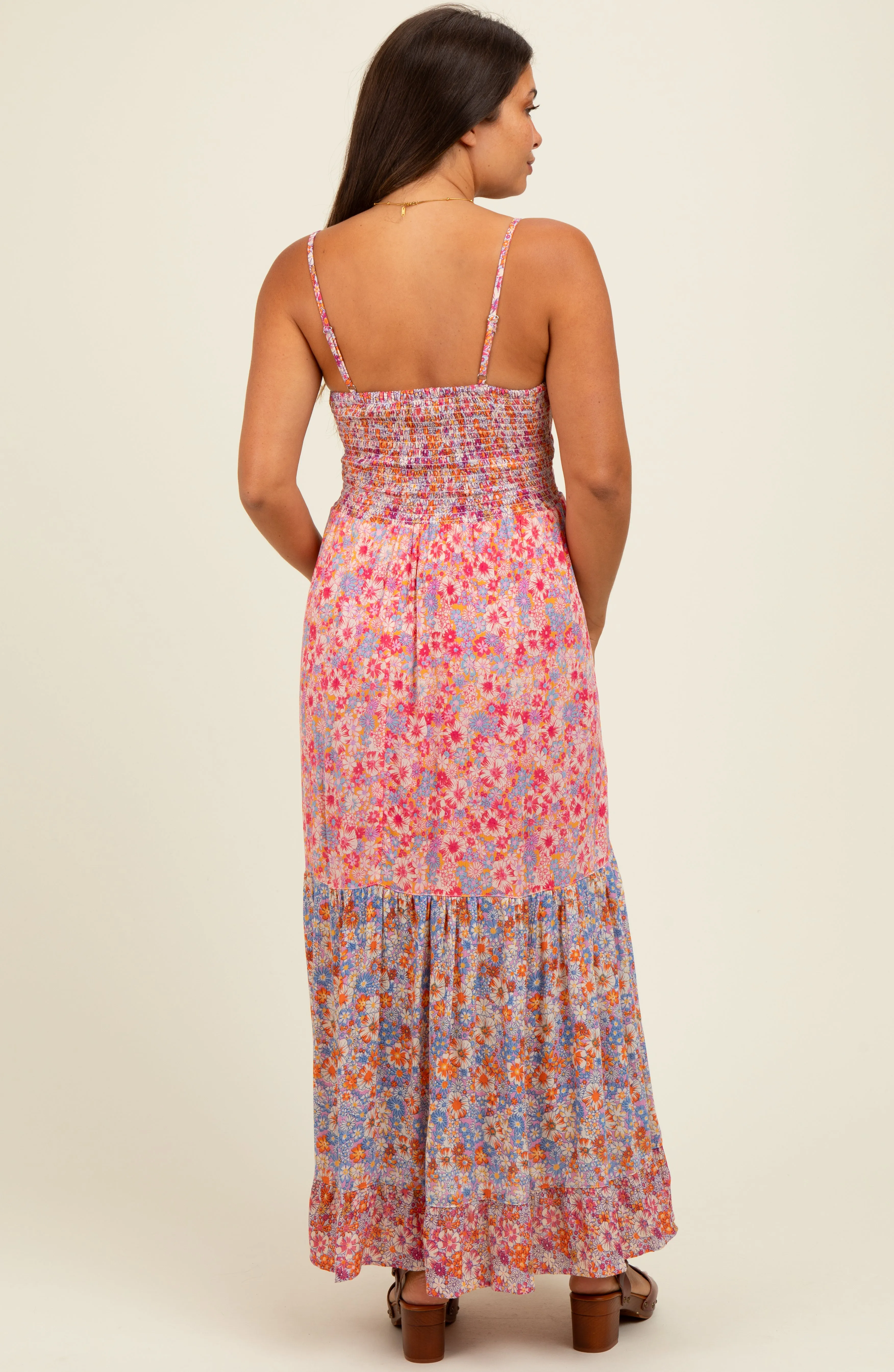 Pink Floral Twist Front Cut Out Tiered Maternity Maxi Dress sold by Pinkblush product image thumbnail 4