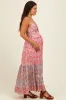 Pink Floral Twist Front Cut Out Tiered Maternity Maxi Dress sold by Pinkblush