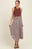 Brown Floral Smocked Waist Side Slit Maternity Skirt sold by Pinkblush