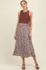 Brown Floral Smocked Waist Side Slit Maternity Skirt sold by Pinkblush