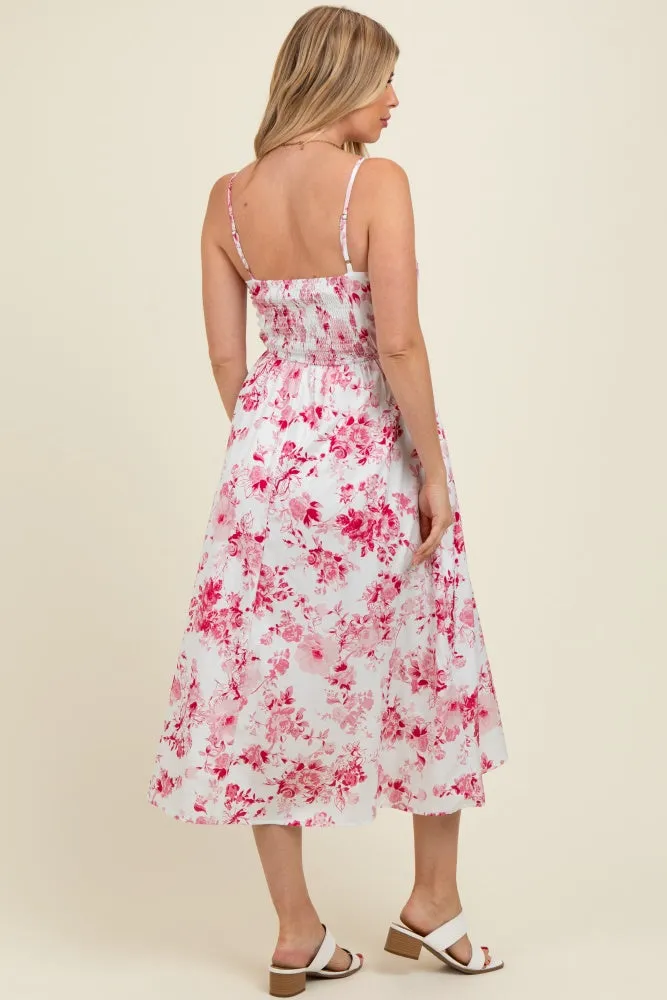 Pink Floral Sleeveless Piping Detail Maternity Midi Dress sold by Pinkblush product image thumbnail 3