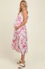 Pink Floral Sleeveless Piping Detail Maternity Midi Dress sold by Pinkblush