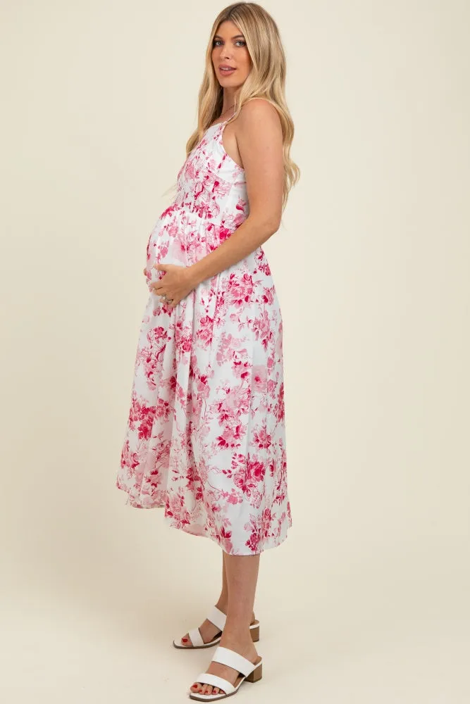 Pink Floral Sleeveless Piping Detail Maternity Midi Dress sold by Pinkblush product image thumbnail 2