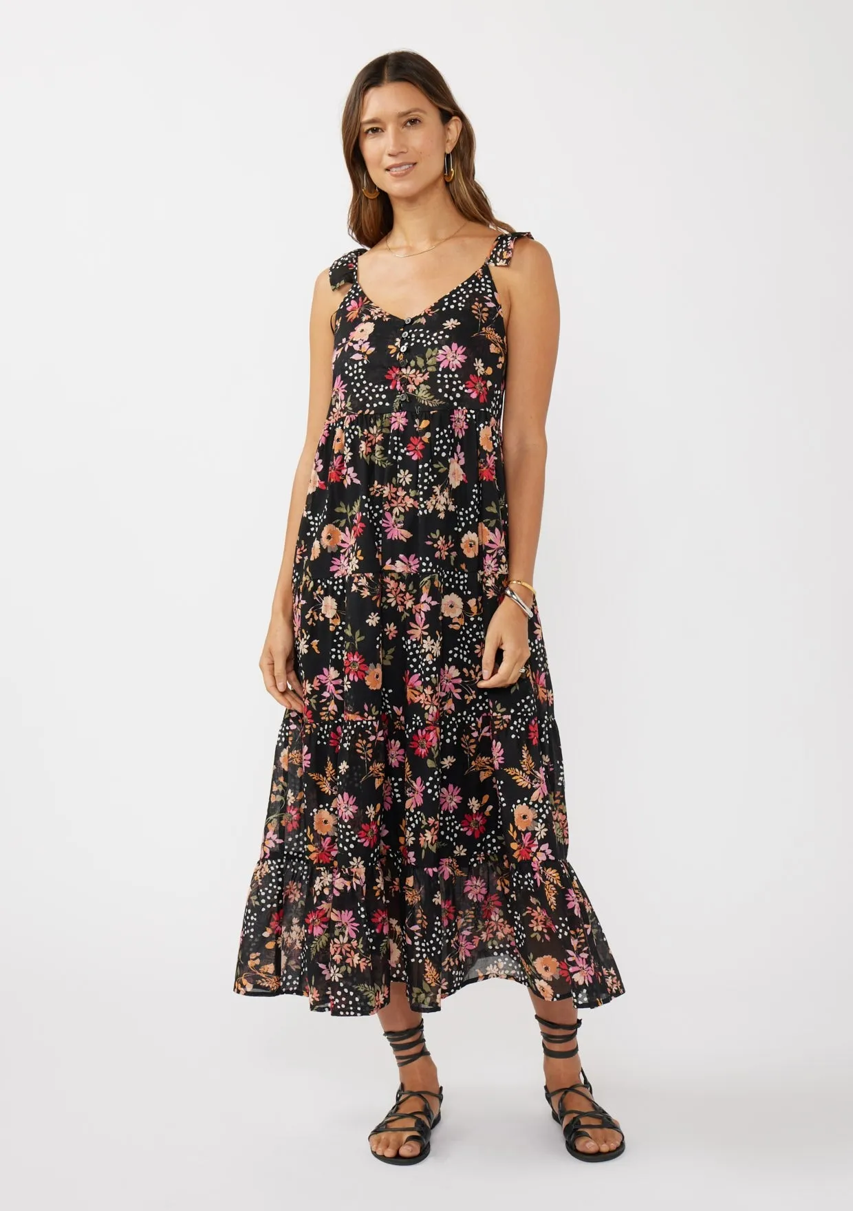 Black Floral Chiffon Button Front Maternity Midi Dress sold by Pinkblush product image thumbnail 5