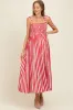 Red Striped Smocked Shoulder Tie Maternity Midi Dress sold by Pinkblush