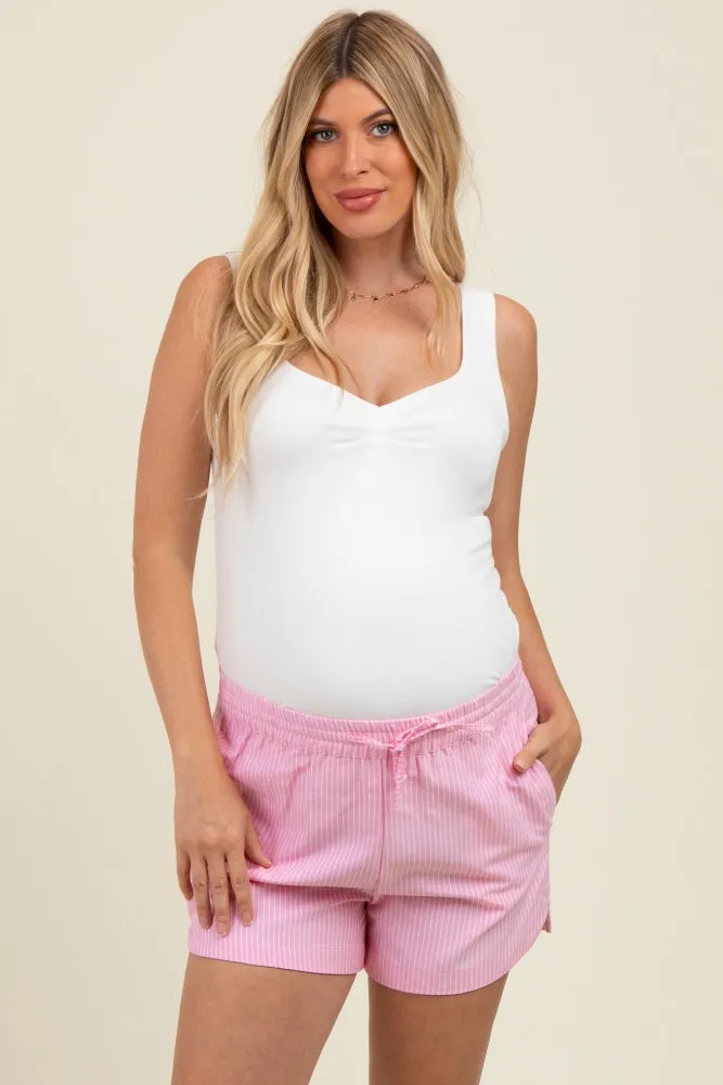 Pink Striped Round Hem Drawstring Maternity Shorts sold by Pinkblush product image thumbnail 2