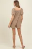 Mocha Button Up Front Tie Puff Sleeve Maternity Romper sold by Pinkblush