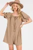Mocha Button Up Front Tie Puff Sleeve Maternity Romper sold by Pinkblush
