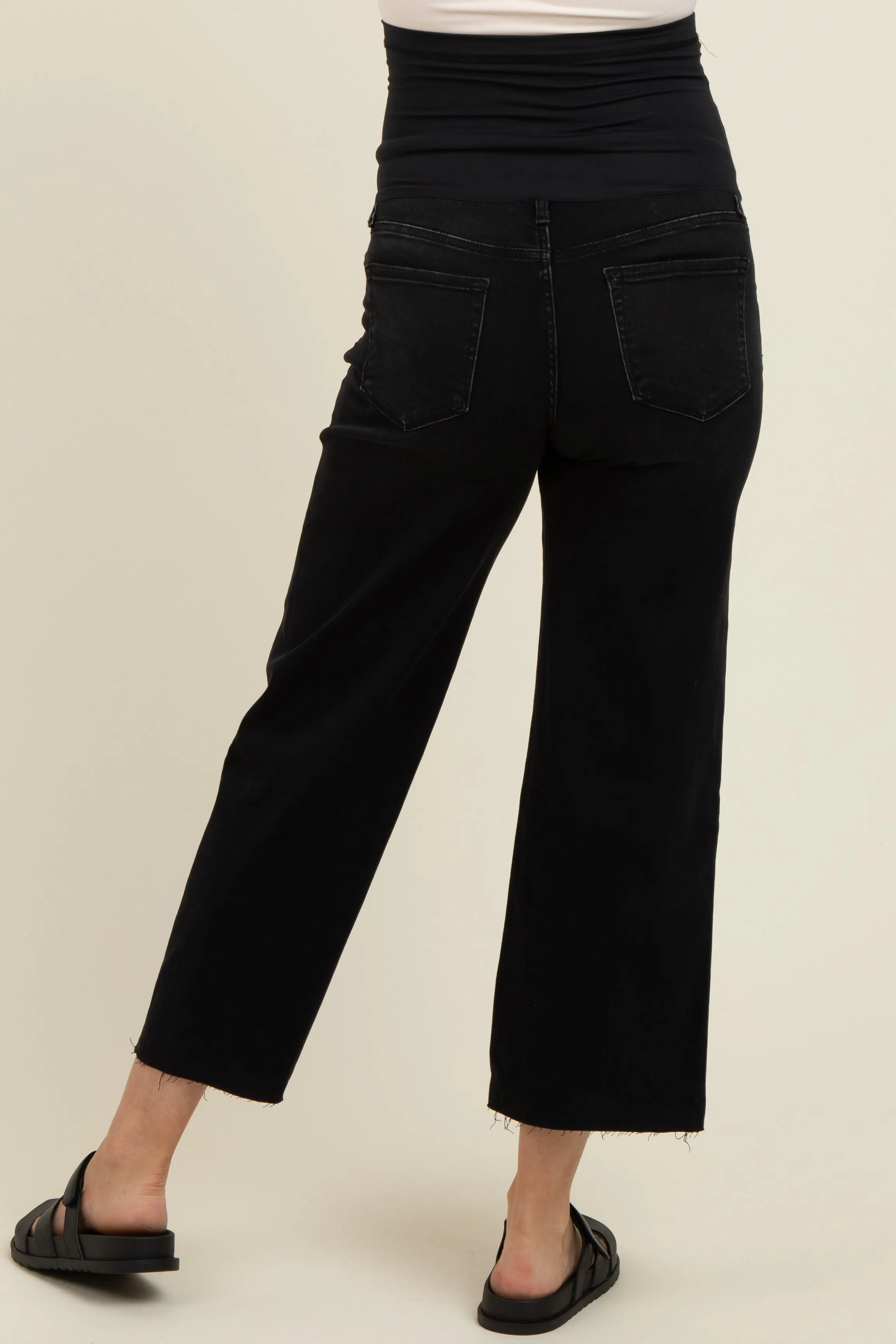 Black Raw Hem Cropped Wide Leg Maternity Jeans sold by Pinkblush product image thumbnail 4