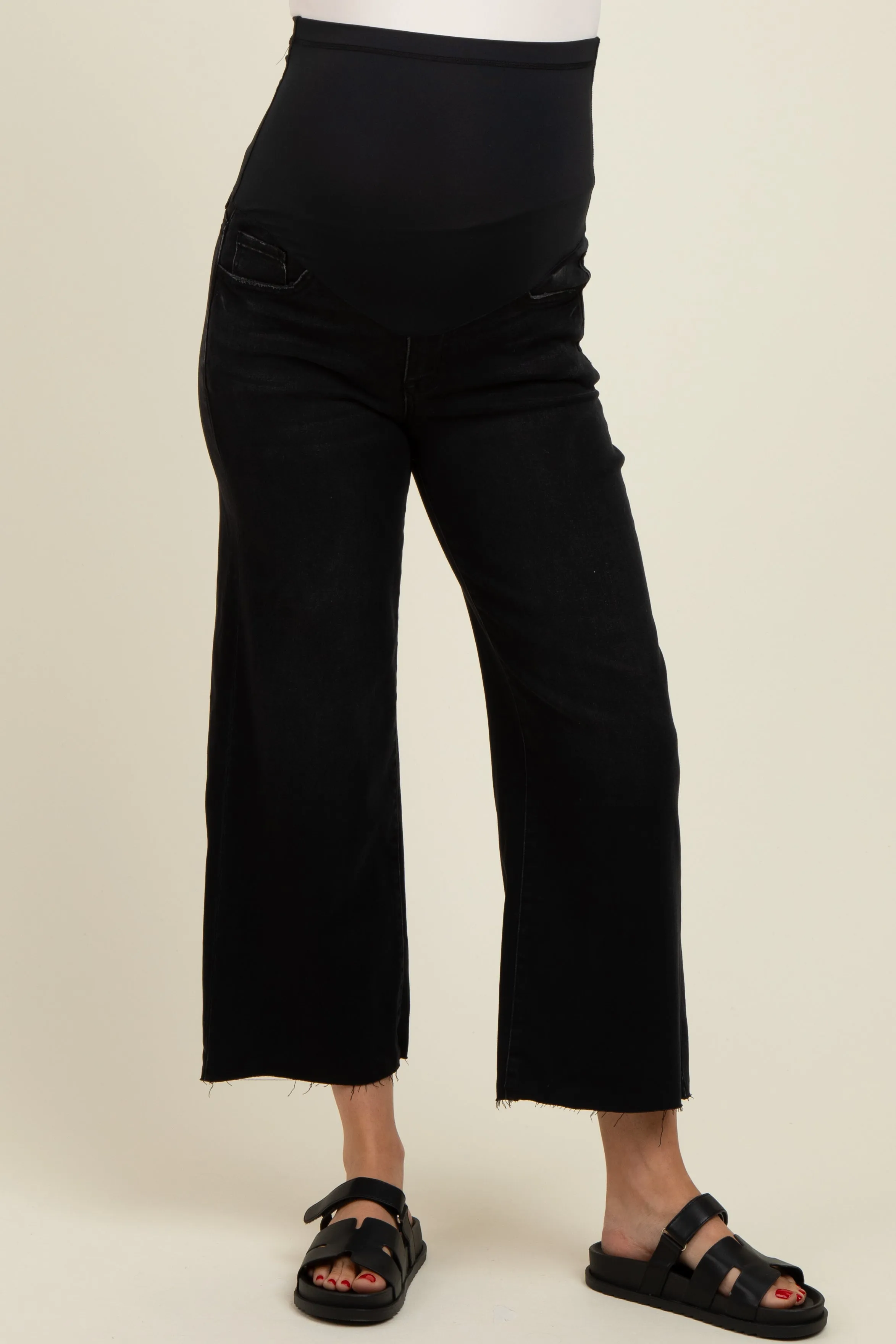 Black Raw Hem Cropped Wide Leg Maternity Jeans sold by Pinkblush product image thumbnail 2
