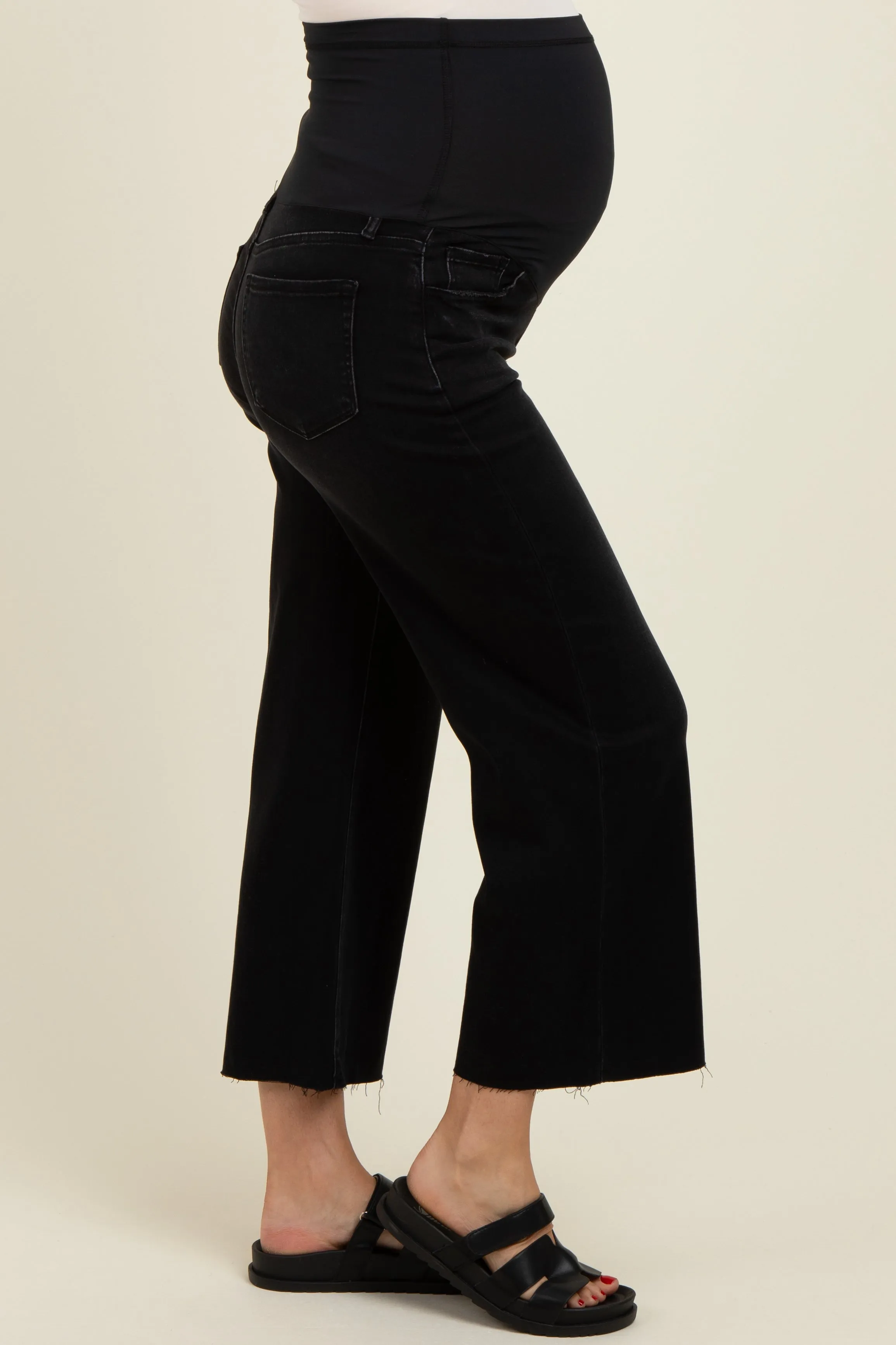 Black Raw Hem Cropped Wide Leg Maternity Jeans sold by Pinkblush product image thumbnail 3