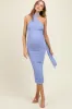 Periwinkle Mesh Draped Scarf Ruched Maternity Midi Dress sold by Pinkblush