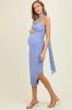 Periwinkle Mesh Draped Scarf Ruched Maternity Midi Dress sold by Pinkblush