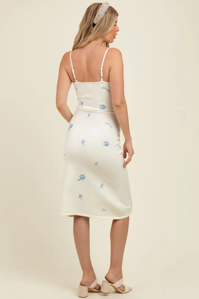 Ivory Knit Floral Embroidery Maternity Midi Tank Dress sold by Pinkblush product image thumbnail 4