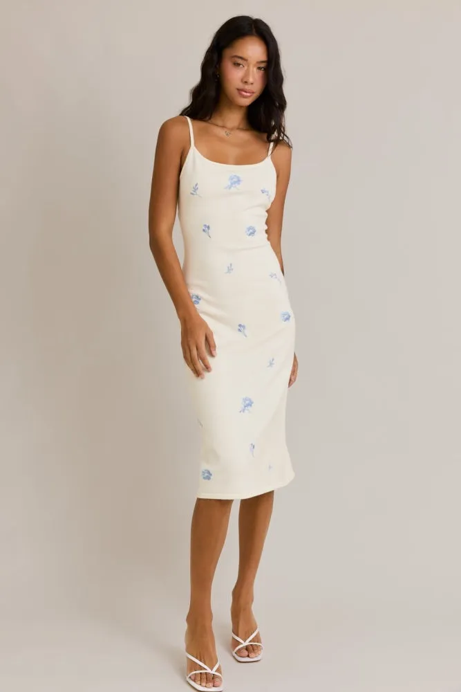 Ivory Knit Floral Embroidery Maternity Midi Tank Dress sold by Pinkblush product image thumbnail 5