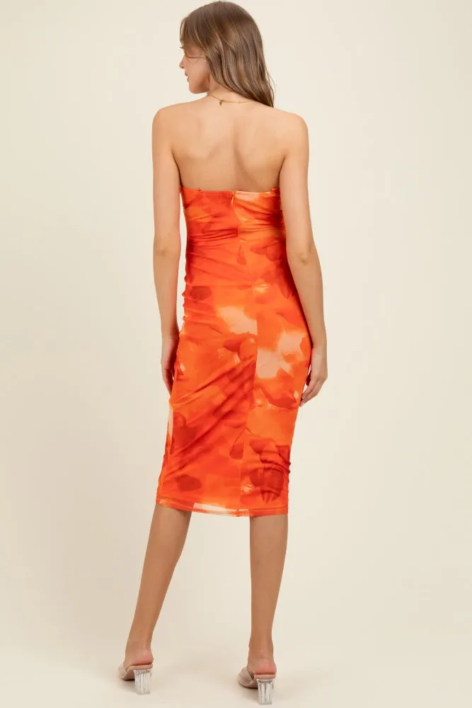 Orange Mesh Abstract Print Strapless Maternity Midi Dress sold by Pinkblush product image thumbnail 4