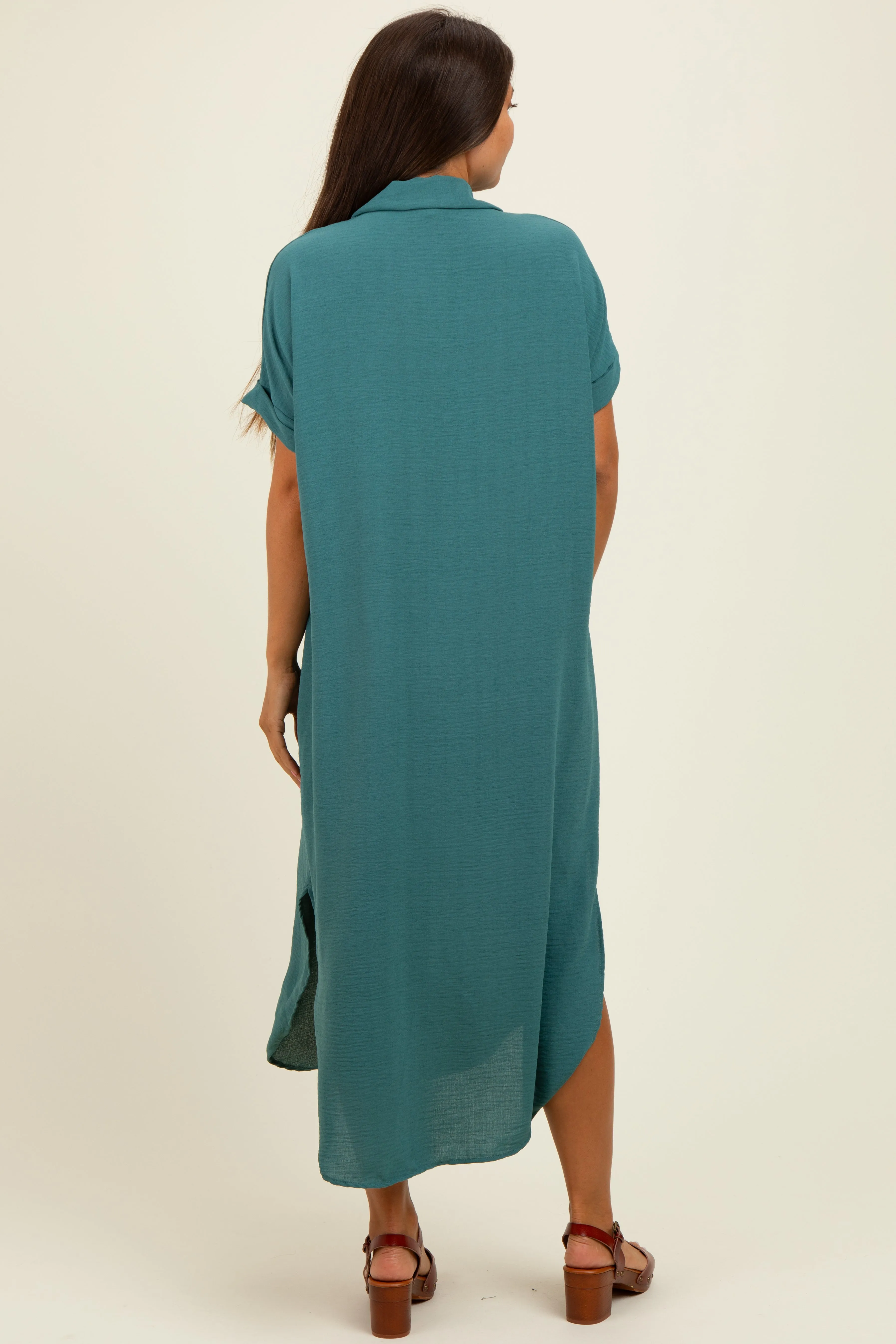 Teal Button Down Hi Low Maternity Maxi Dress sold by Pinkblush product image thumbnail 3