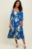 Royal Blue Floral Square Neck 3/4 Sleeve Maternity Midi Dress sold by Pinkblush
