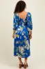 Royal Blue Floral Square Neck 3/4 Sleeve Maternity Midi Dress sold by Pinkblush