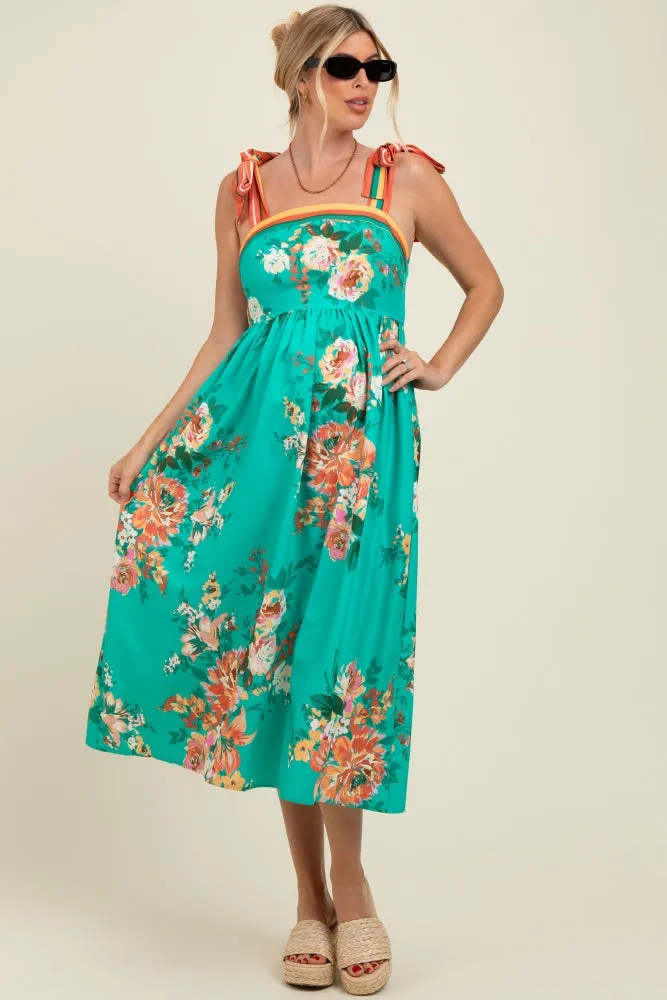 Turquoise Floral Contrast Shoulder Tie Maternity Midi Dress sold by Pinkblush product image thumbnail 3