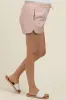 Camel Striped Round Hem Drawstring Maternity Shorts sold by Pinkblush