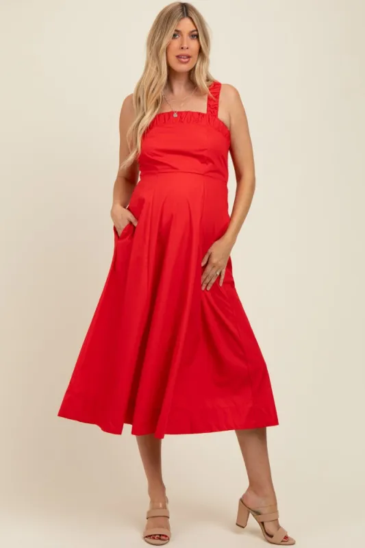 Red Back Bow Tie Detail Sleeveless Maternity Midi Dress sold by Pinkblush