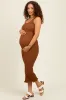Mocha Smocked Sleeveless Ruffle Hem Maternity Fitted Dress sold by Pinkblush