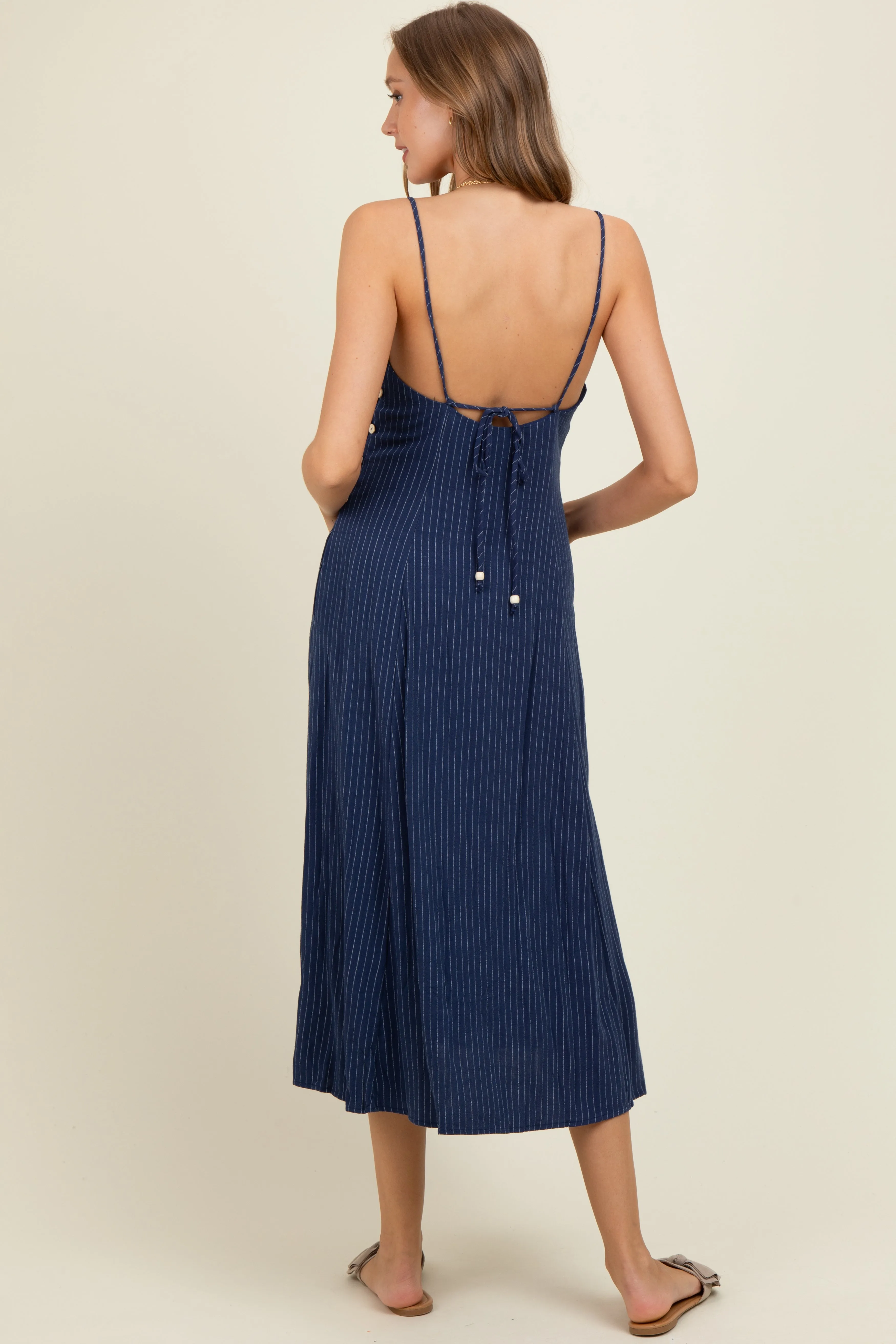 Navy/White Linen Striped Maternity Midi Dress sold by Pinkblush product image thumbnail 4