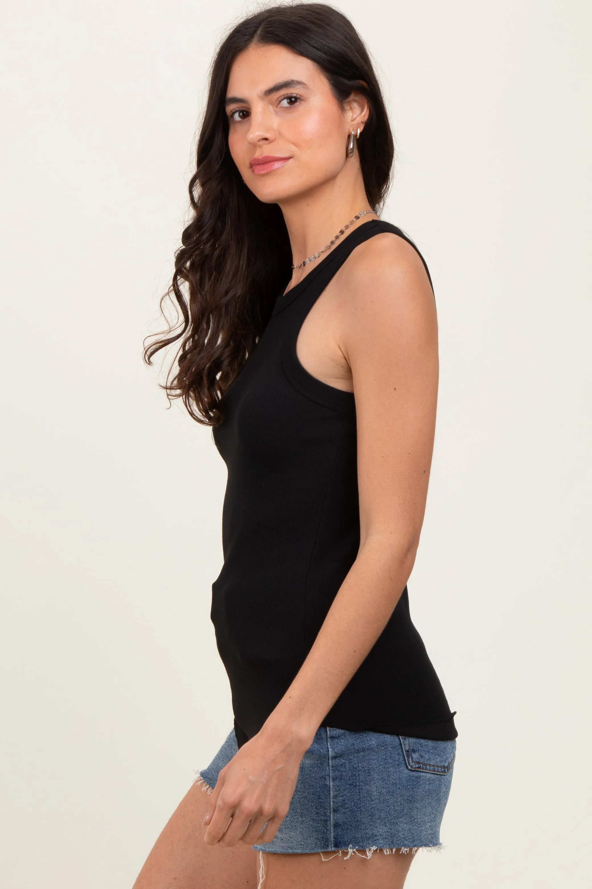 Black Ribbed Basic Crew Neck Tank sold by Pinkblush product image thumbnail 3