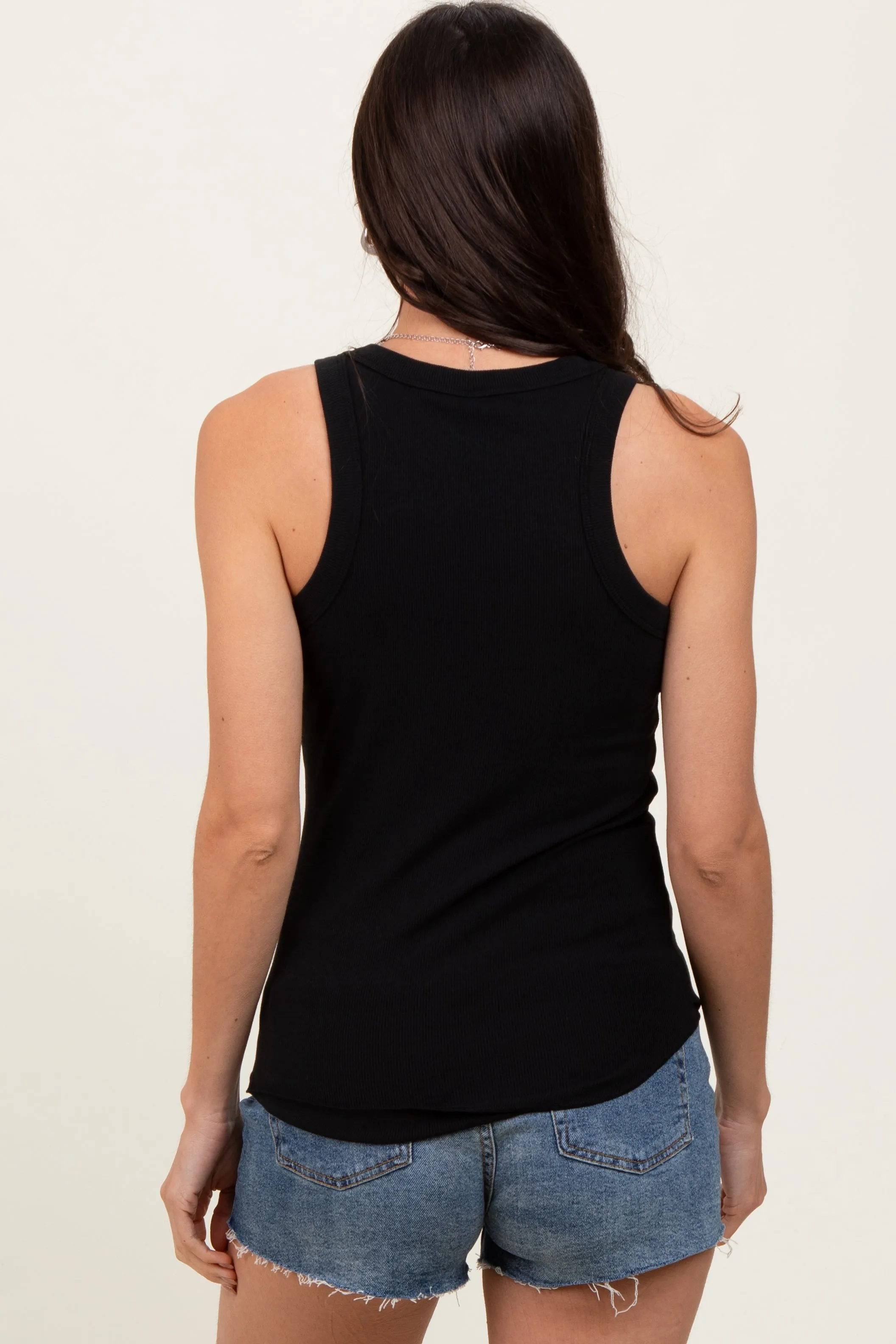Black Ribbed Basic Crew Neck Tank sold by Pinkblush product image thumbnail 4
