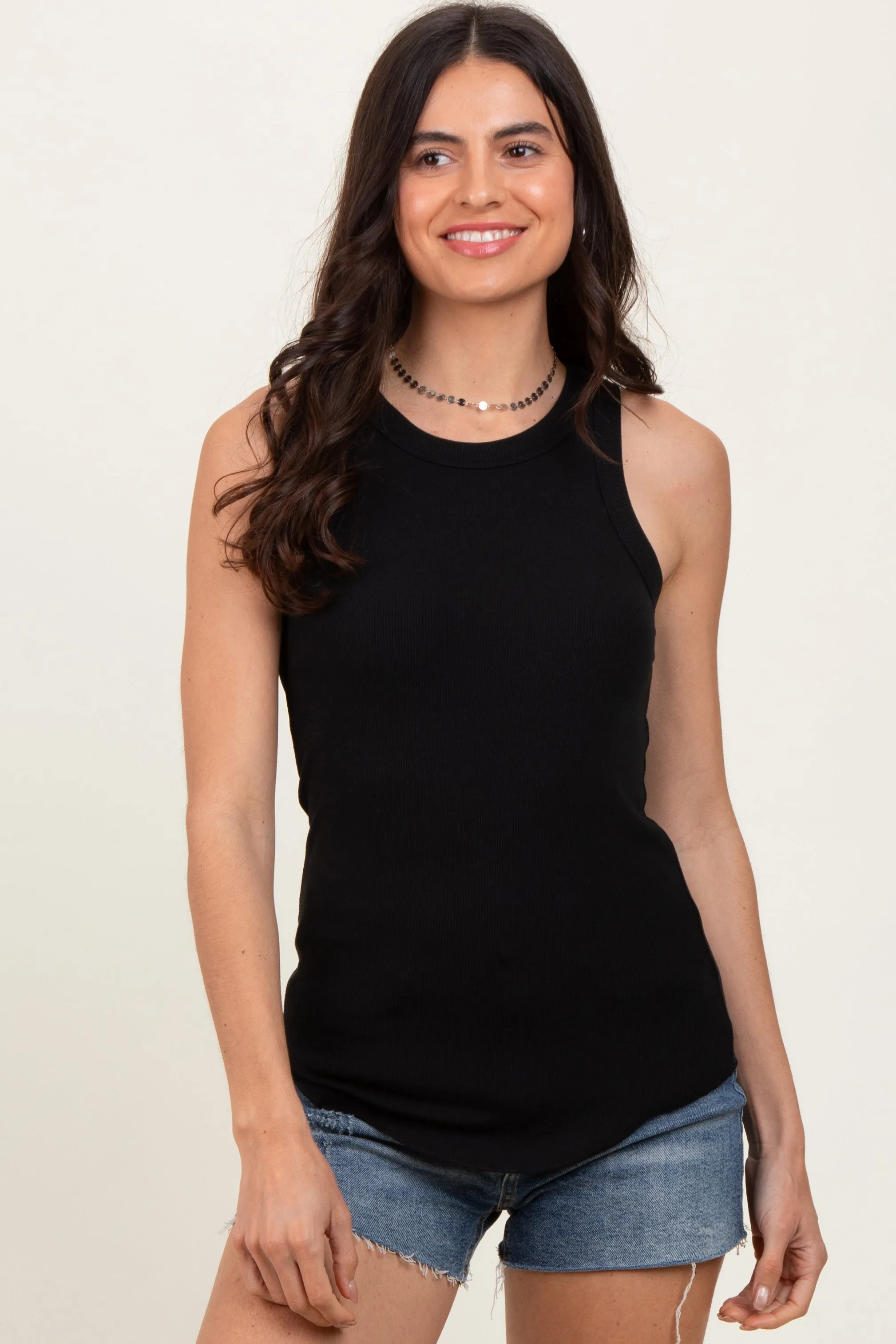 Black Ribbed Basic Crew Neck Tank sold by Pinkblush product image thumbnail 2