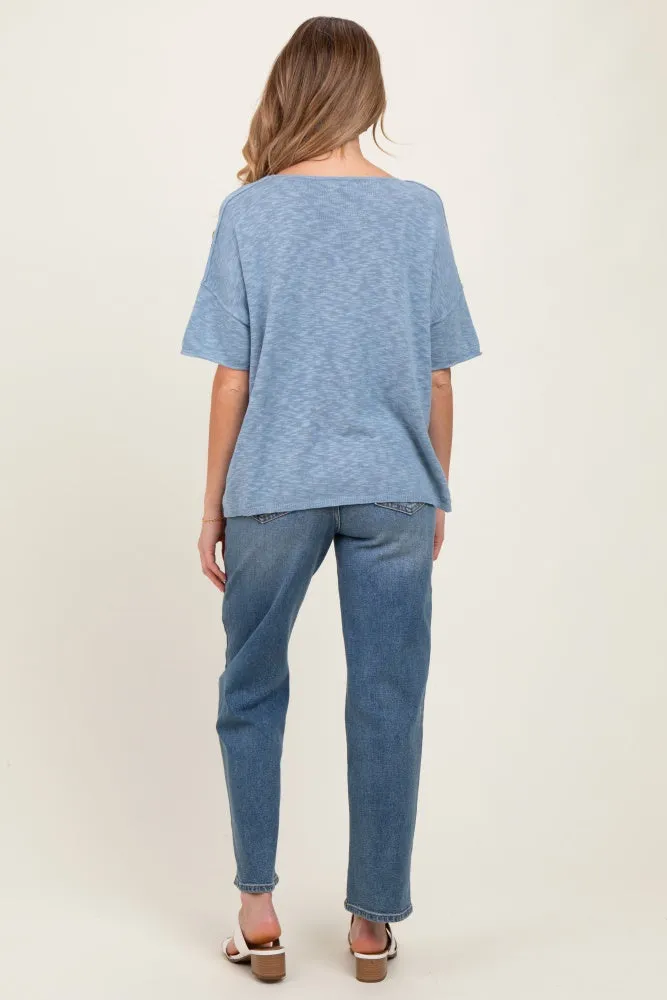 Blue Knit Drop Shoulder Short Sleeve Maternity Top sold by Pinkblush product image thumbnail 3