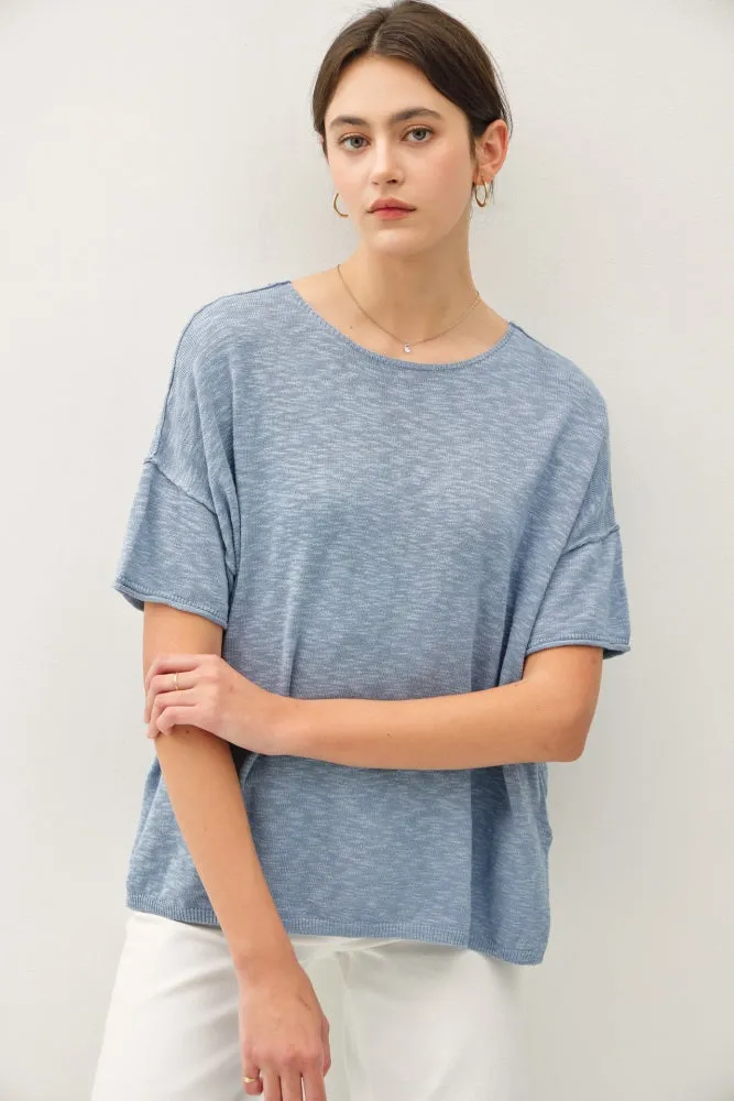 Blue Knit Drop Shoulder Short Sleeve Maternity Top sold by Pinkblush product image thumbnail 4