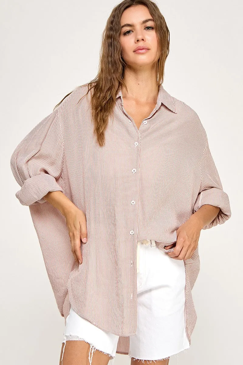 Rust Striped Oversized Button Down Shirt sold by Pinkblush product image thumbnail 2