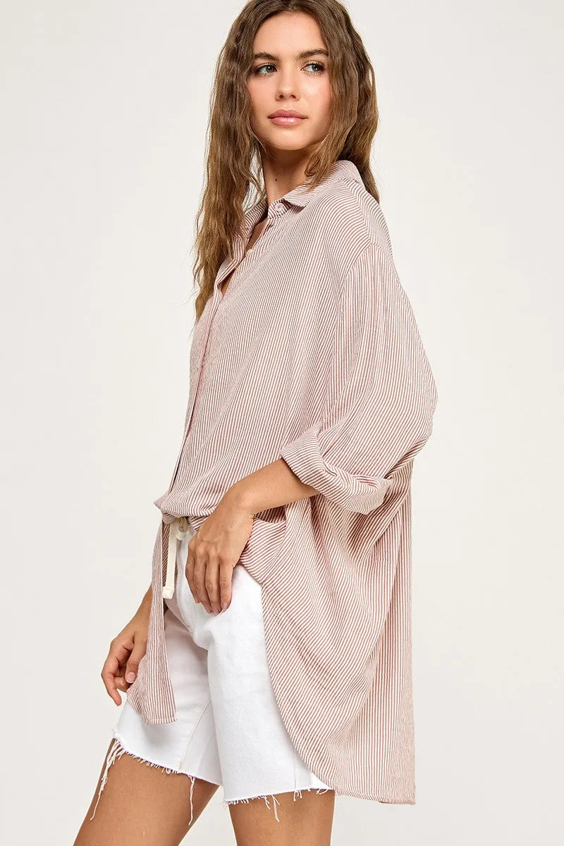 Rust Striped Oversized Button Down Shirt sold by Pinkblush product image thumbnail 4