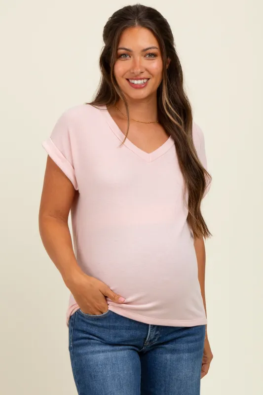 Light Pink Terry Short Sleeve Maternity Top sold by Pinkblush