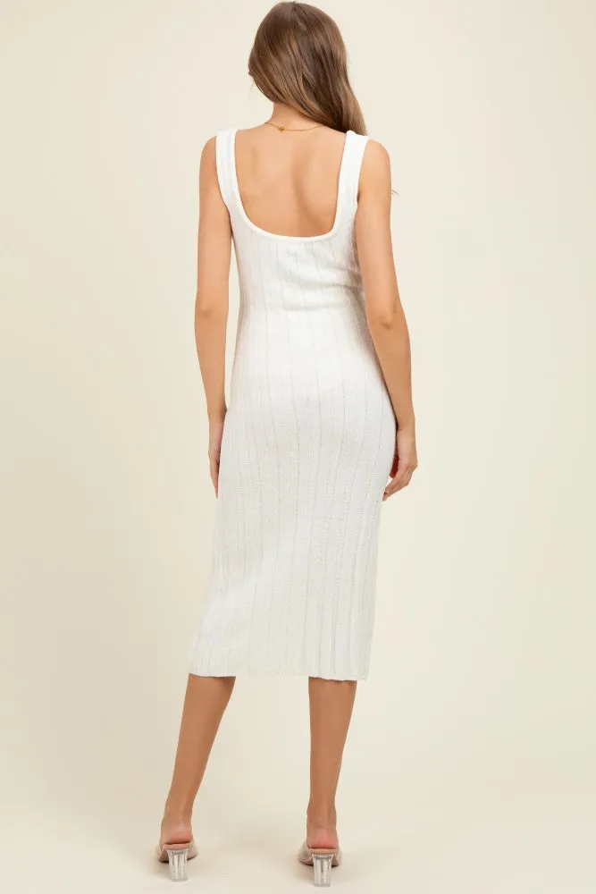 Ivory Wide Ribbed Sweater Knit Maternity Midi Dress sold by Pinkblush product image thumbnail 3