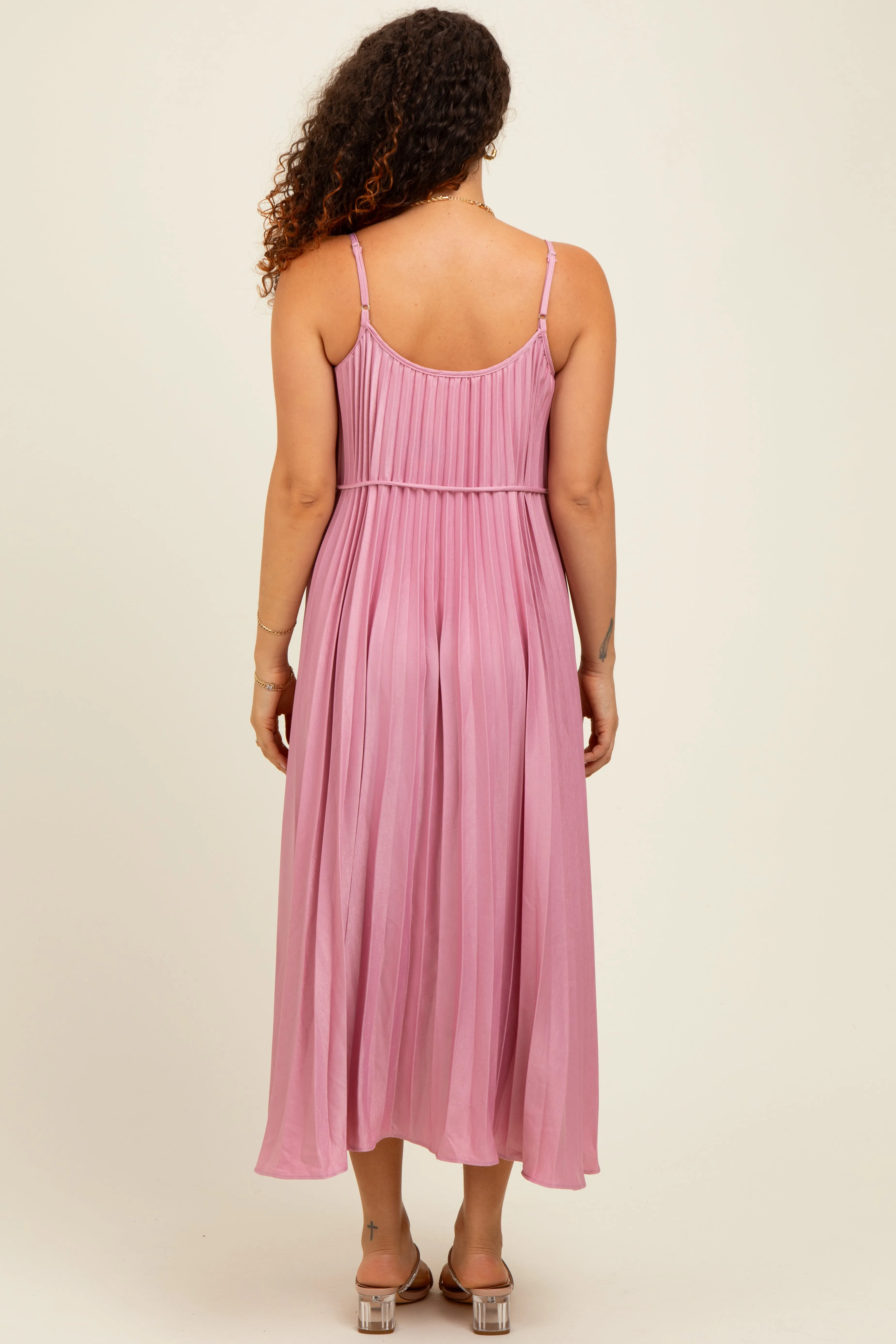 Pink Pleated Sash Tie Maternity Midi Dress sold by Pinkblush product image thumbnail 2