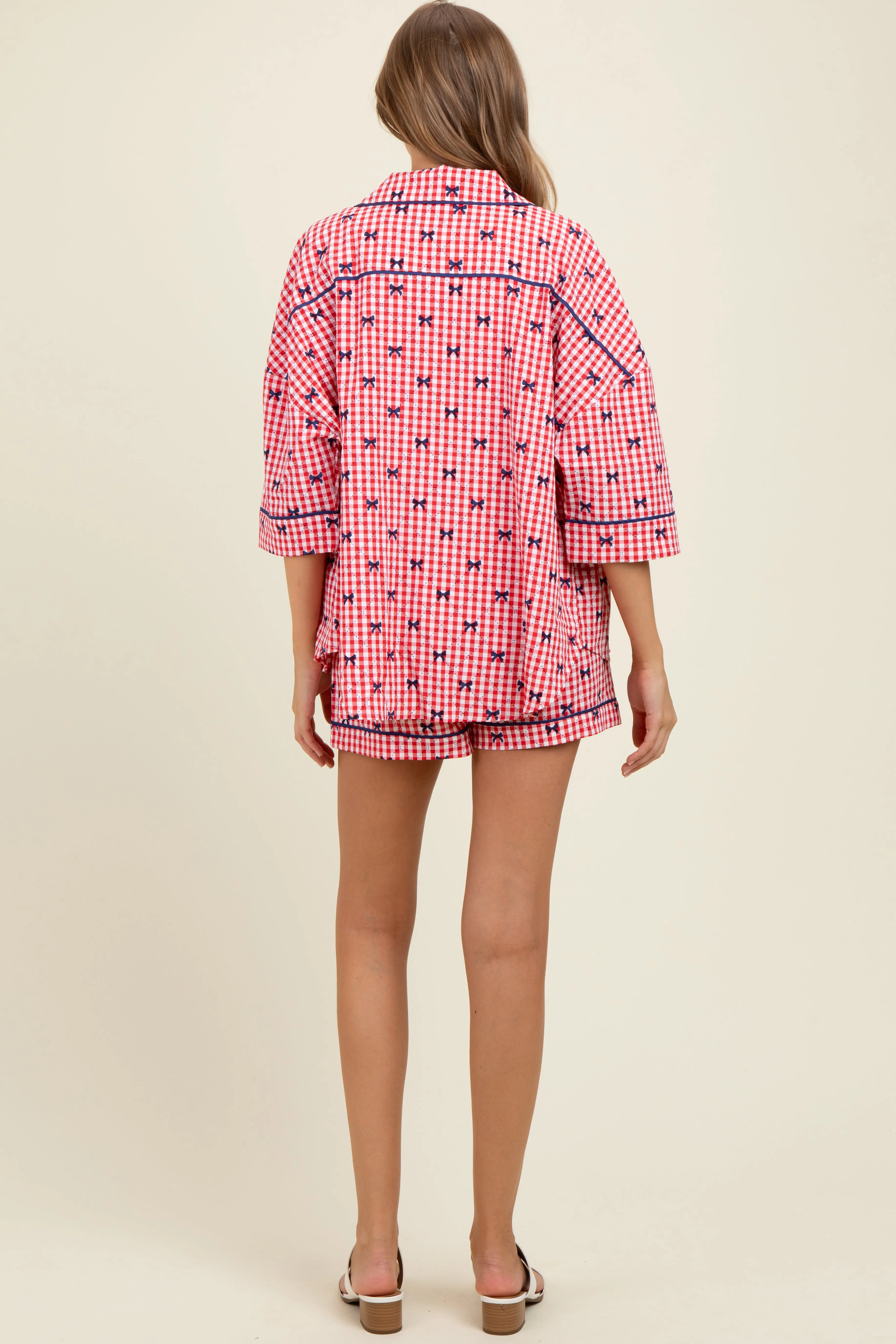 Red Bow Print Gingham Pajama Short Maternity Set sold by Pinkblush product image thumbnail 4