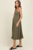 Olive/White Linen Striped Maternity Midi Dress sold by Pinkblush