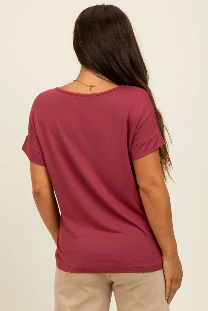 Burgundy V-Neck Front Pocket Maternity Short Sleeve T-Shirt sold by Pinkblush product image thumbnail 4