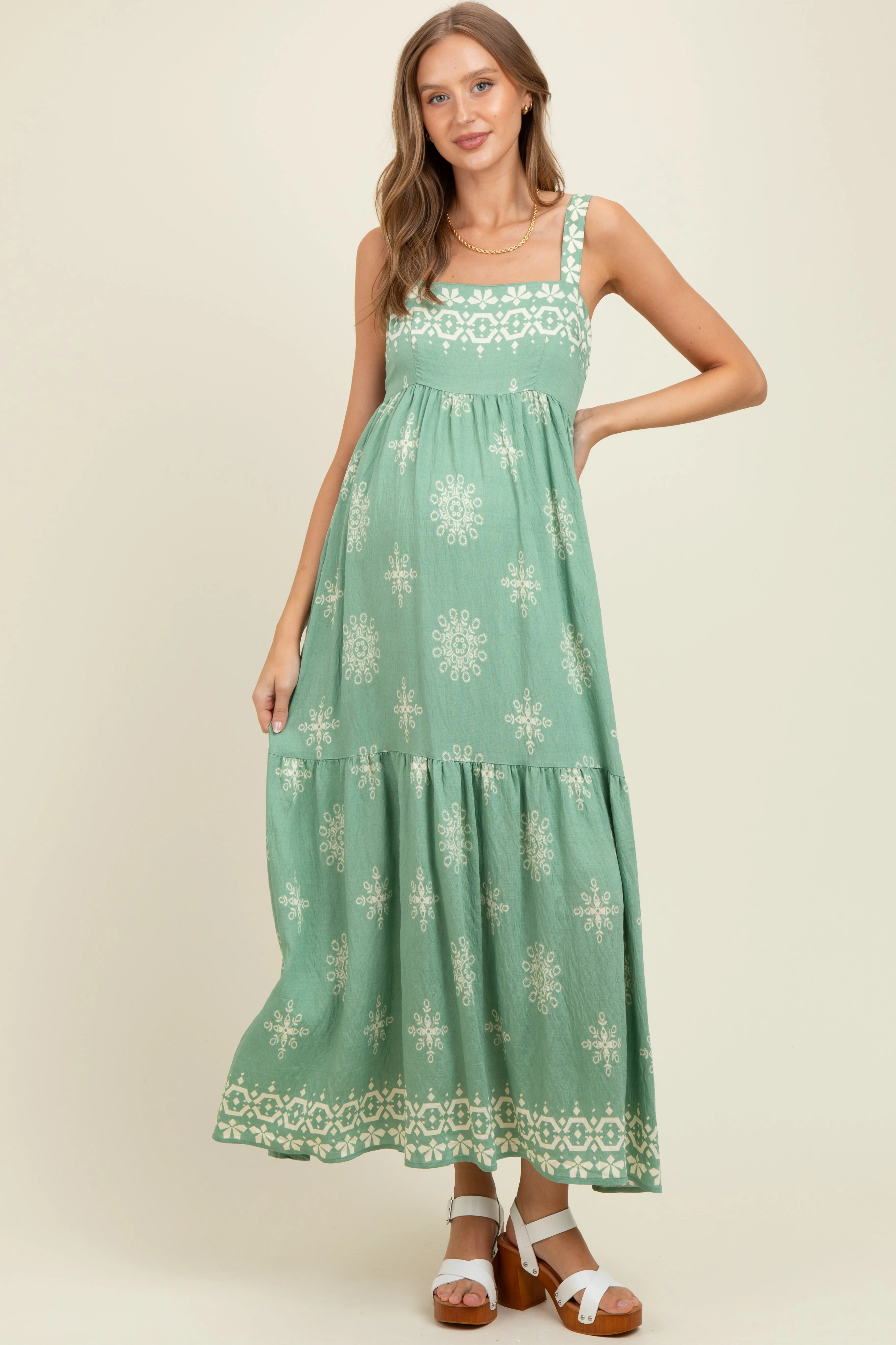 Mint Border Print Sleeveless Tiered Maternity Maxi Dress sold by Pinkblush product image thumbnail 2