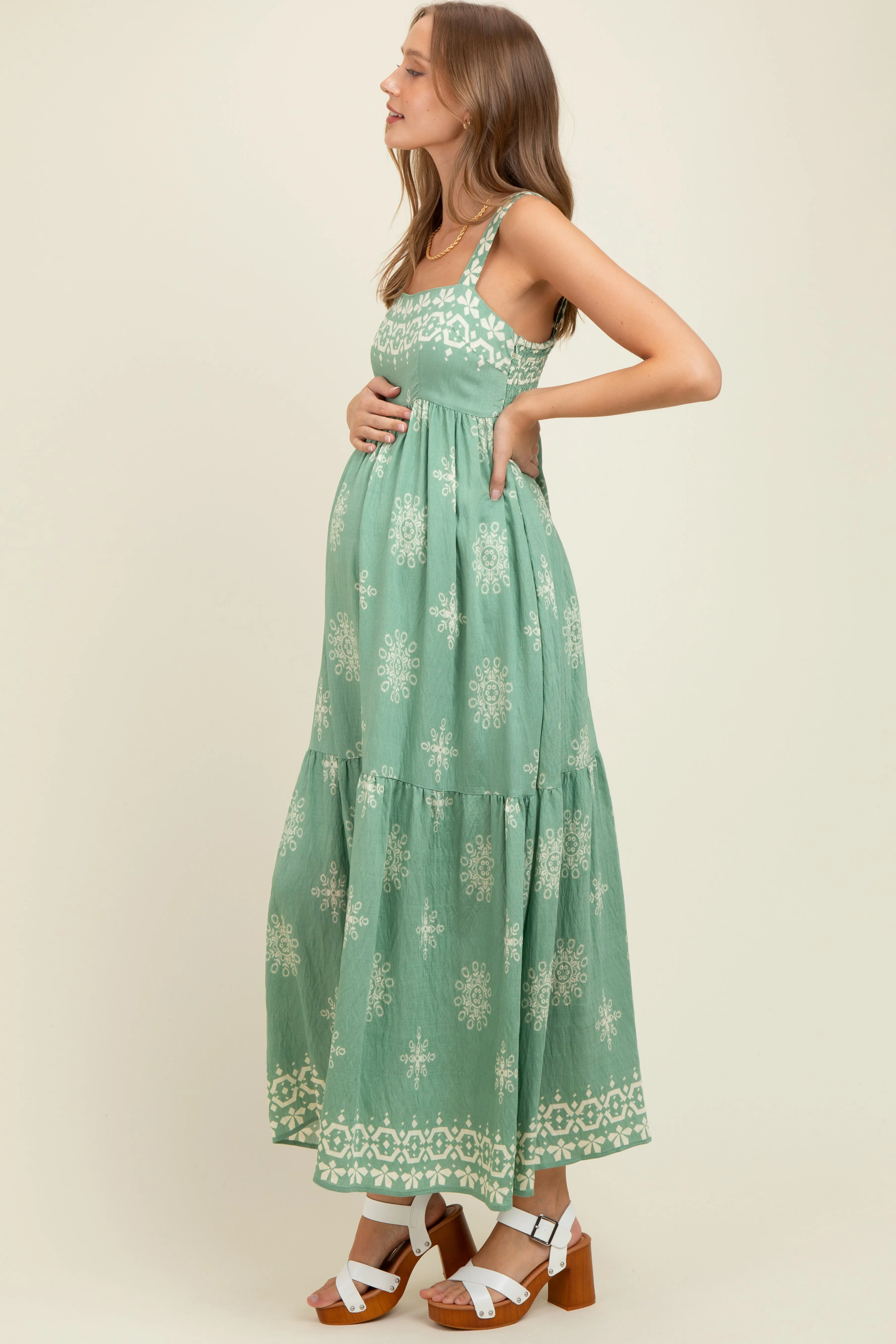 Mint Border Print Sleeveless Tiered Maternity Maxi Dress sold by Pinkblush product image thumbnail 3