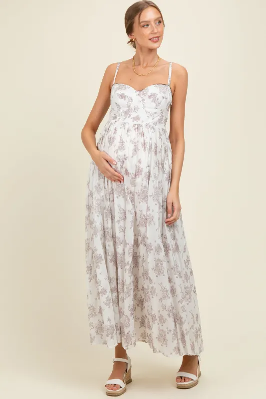 Ivory Cotton Floral Bustier Maternity Maxi Dress sold by Pinkblush