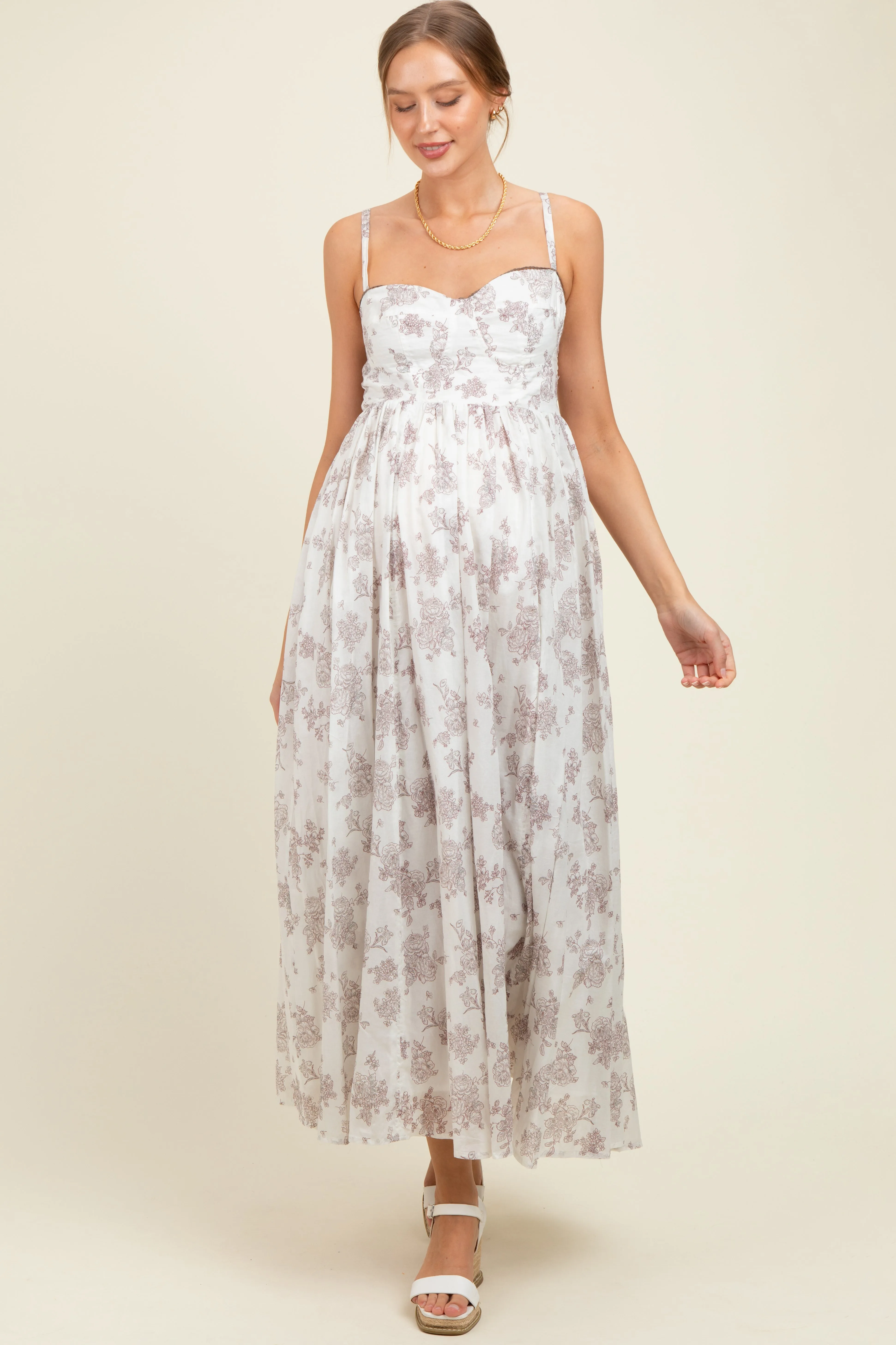 Ivory Cotton Floral Bustier Maternity Maxi Dress sold by Pinkblush product image thumbnail 2
