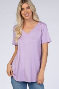Lavender V-Neck Short Sleeve Maternity Top sold by Pinkblush