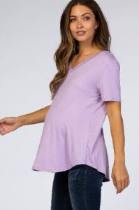 Lavender V-Neck Short Sleeve Maternity Top sold by Pinkblush