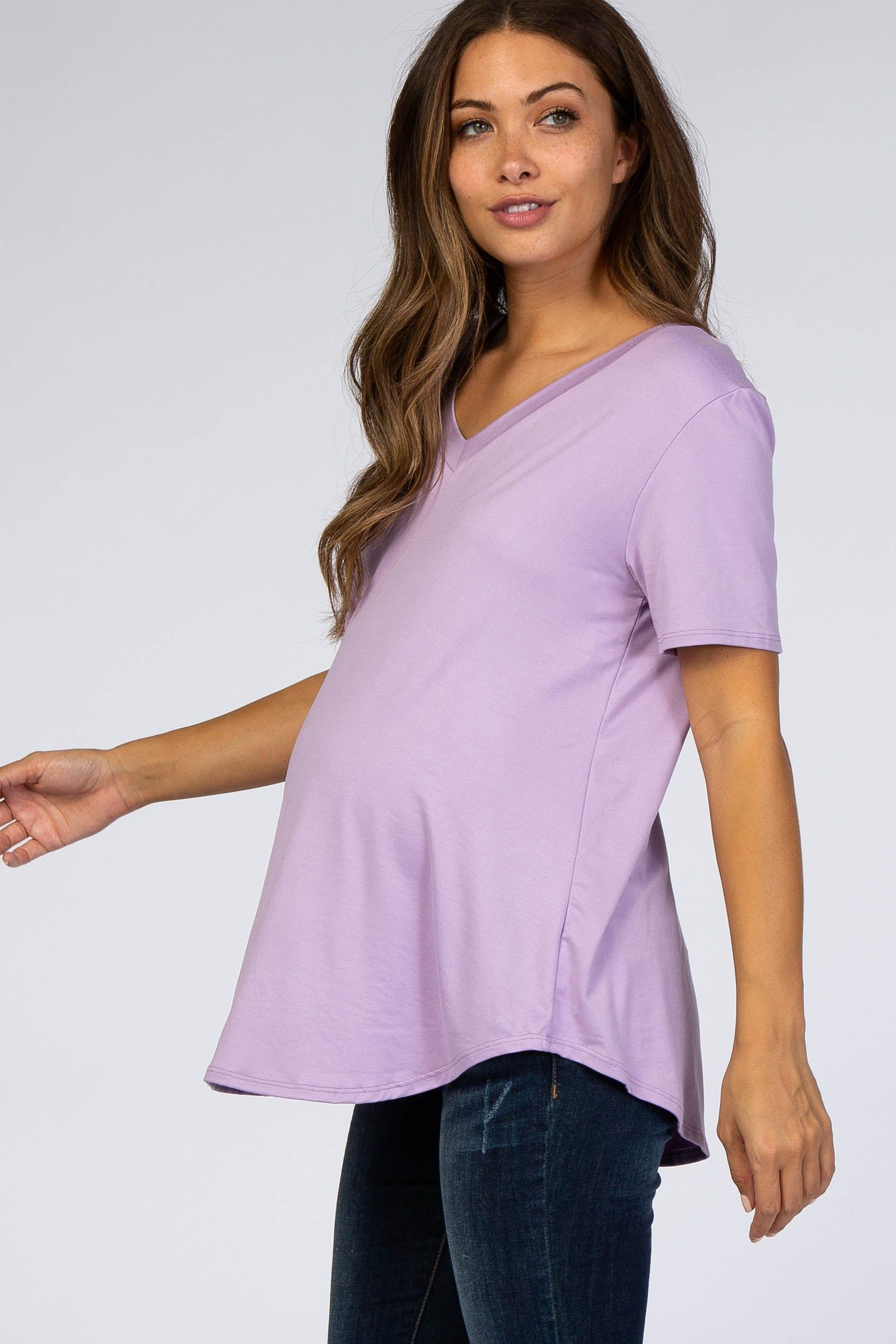 Lavender V-Neck Short Sleeve Maternity Top sold by Pinkblush product image thumbnail 2